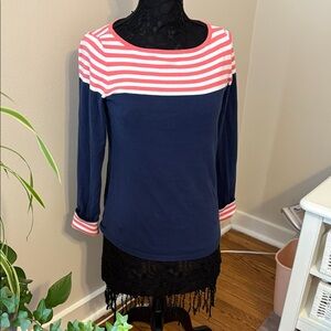 Lily Pulitzer Navy and Salmon striped  Women's Top